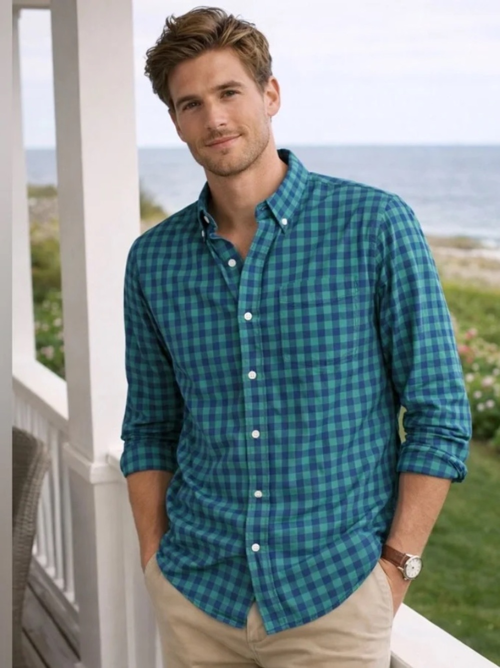 J.Crew Slim Fit Button Down Shirt Men's Medium Blue Green Check
Oxford
